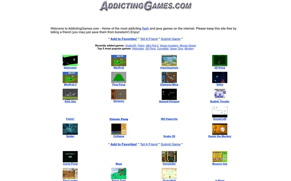 addictinggames.com homepage in 2002