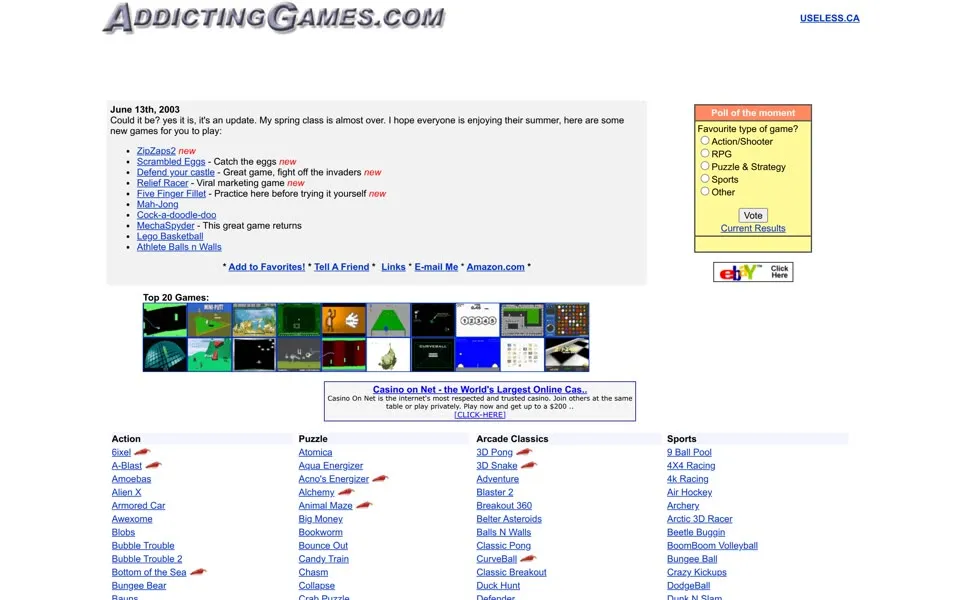 addictinggames.com homepage in 2003