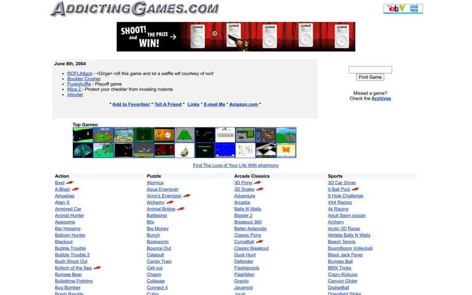 addictinggames.com homepage in 2004