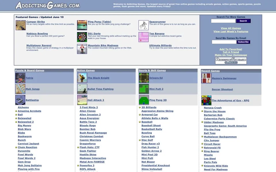 addictinggames.com homepage in 2005