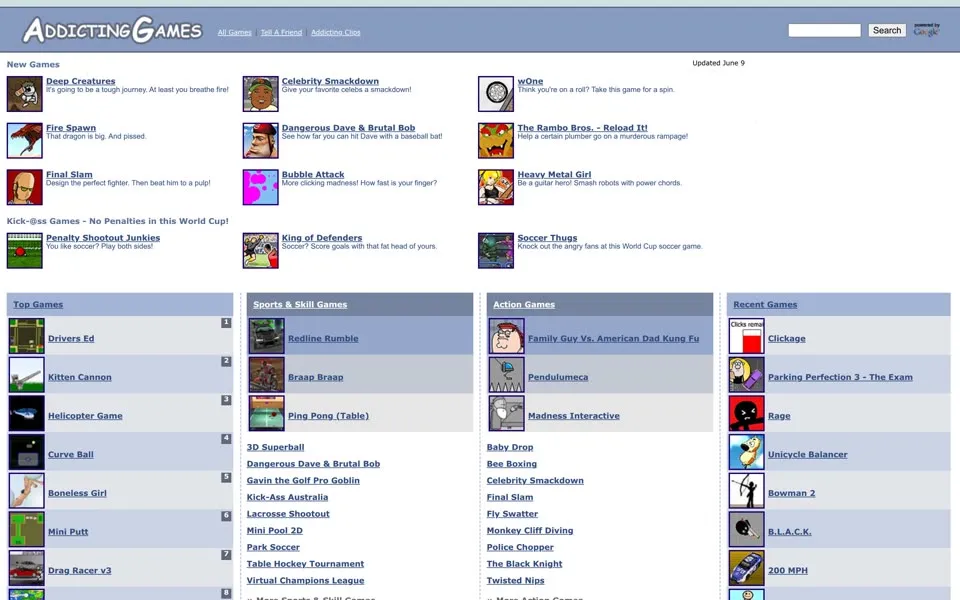 addictinggames.com homepage in 2006