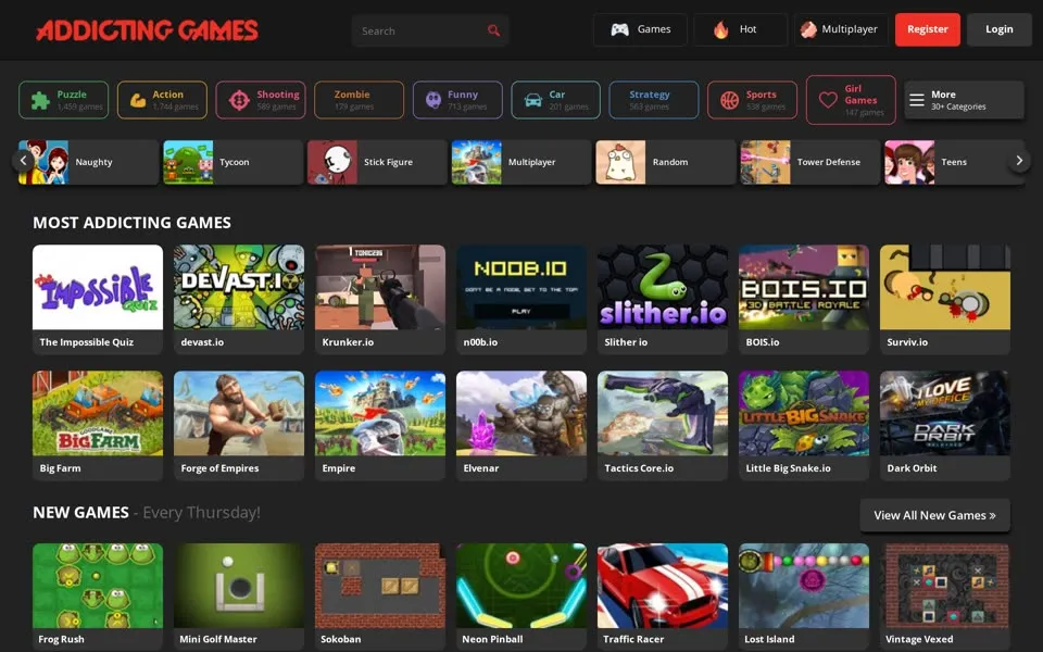 addictinggames.com homepage in 2019