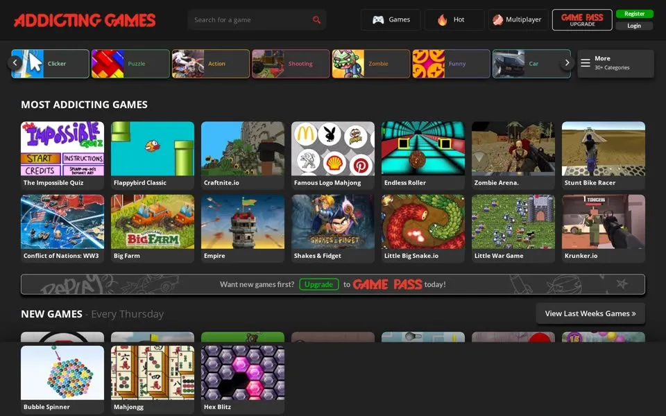 addictinggames.com homepage in 2020