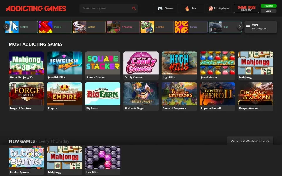 addictinggames.com homepage in 2021