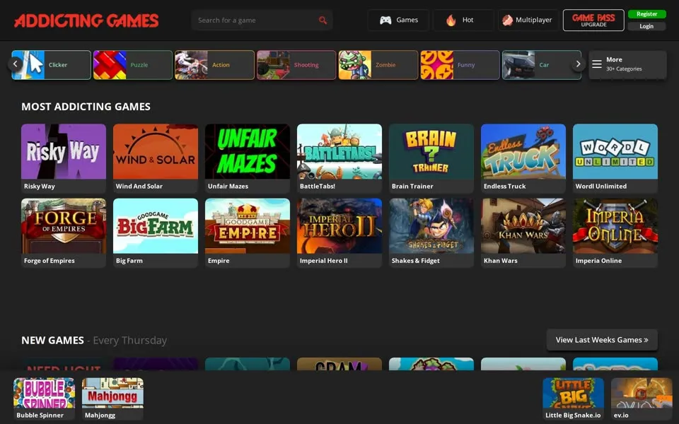 addictinggames.com homepage in 2022