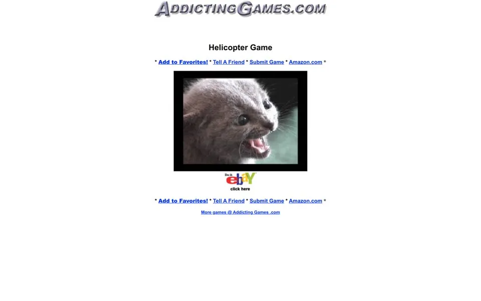 AddictingGames.com Helicopter Game page, December 4, 2002: the title, favorites links and an eBay banner
