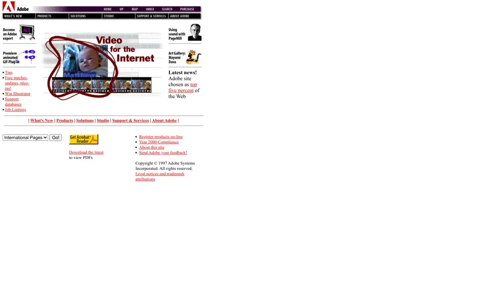 adobe.com homepage in 1997