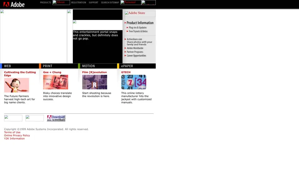 adobe.com homepage in 1999