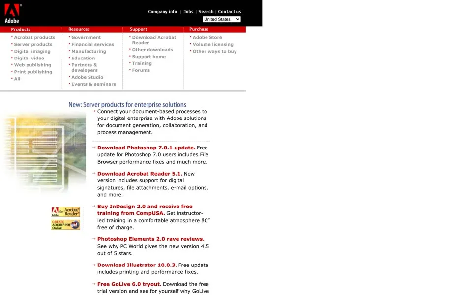adobe.com homepage in 2002