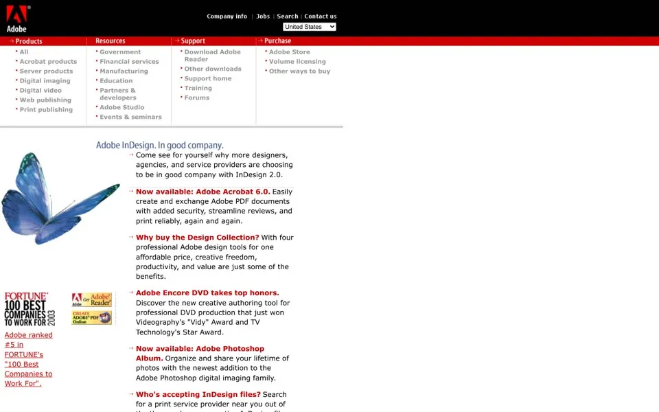 adobe.com homepage in 2003