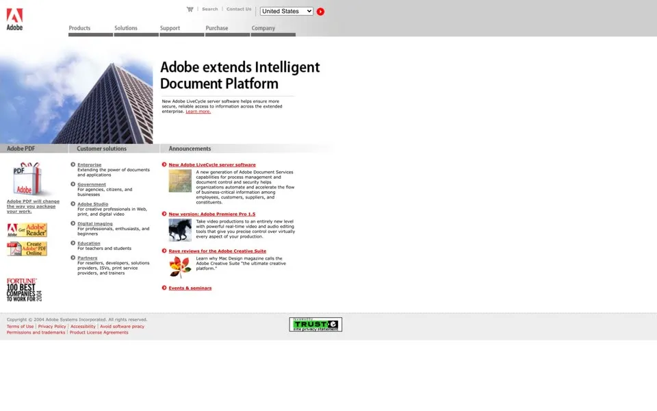 adobe.com homepage in 2004
