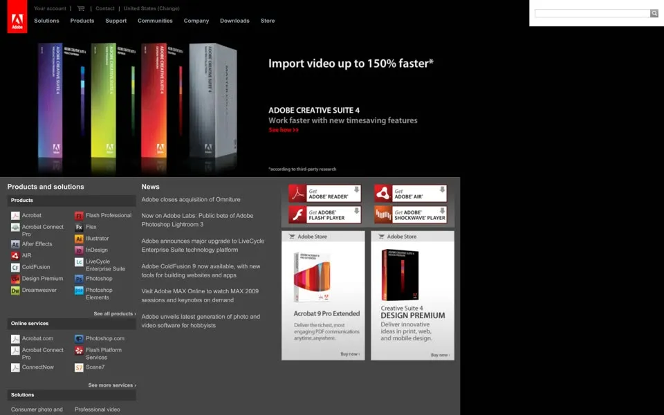 adobe.com homepage in 2009