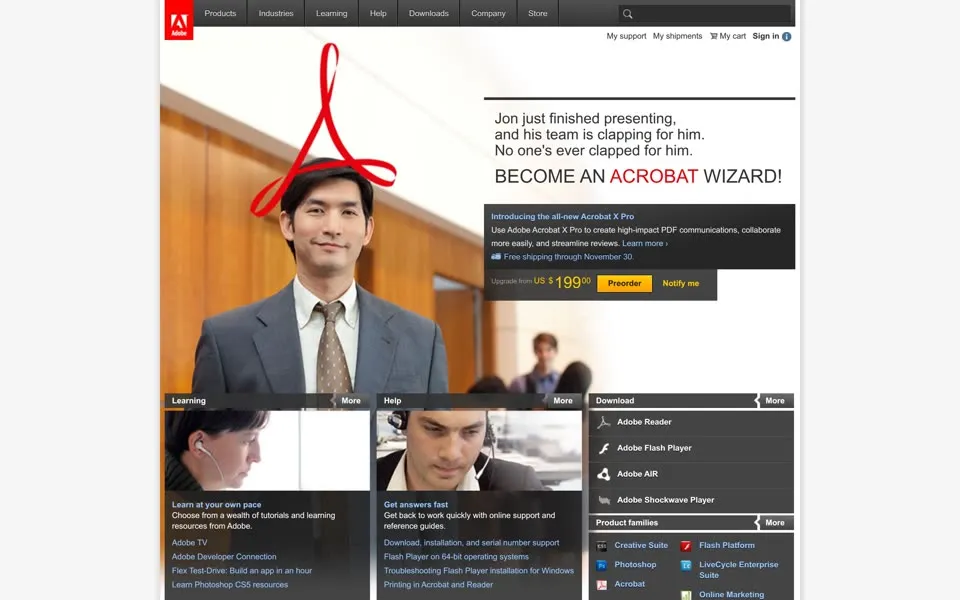 adobe.com homepage in 2010