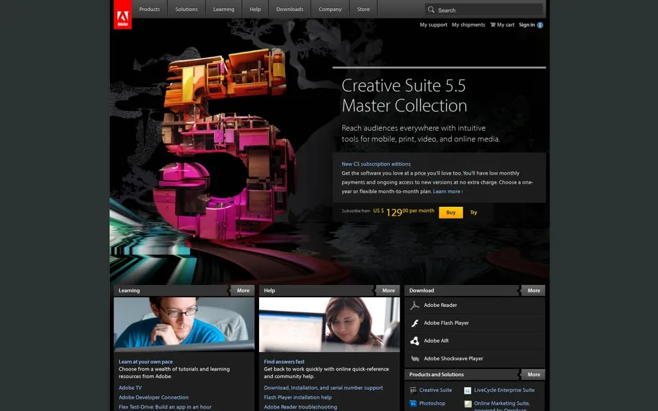 adobe.com homepage in 2011