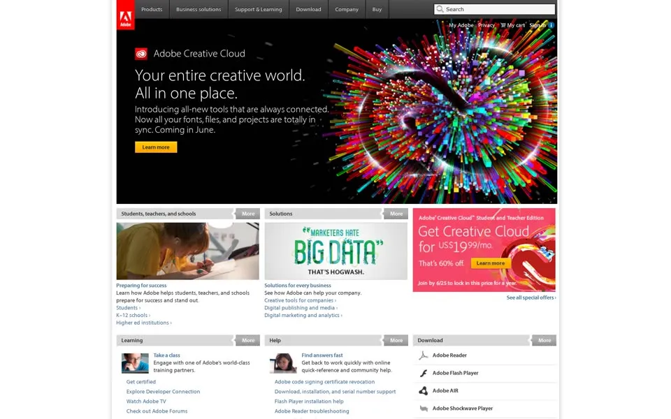 adobe.com homepage in 2013