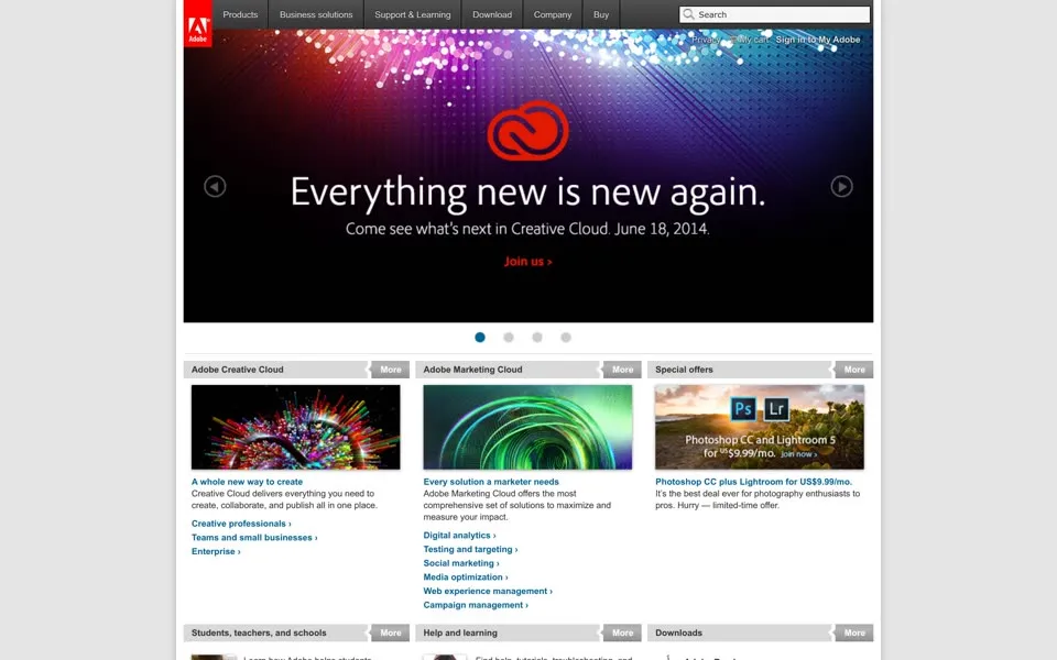 adobe.com homepage in 2014