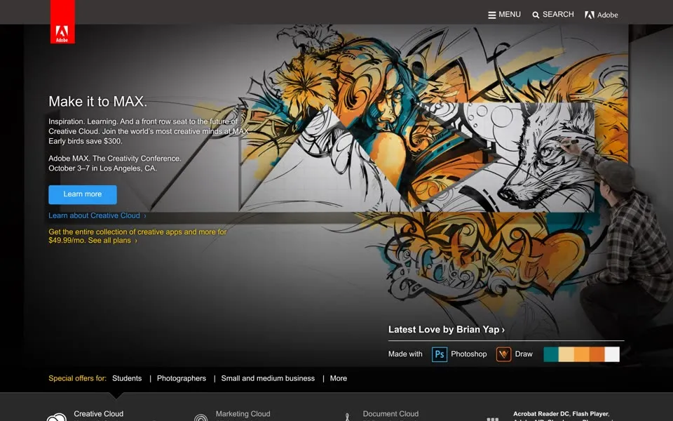adobe.com homepage in 2015