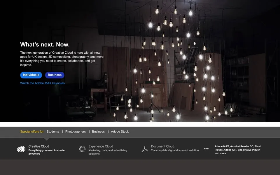 adobe.com homepage in 2017