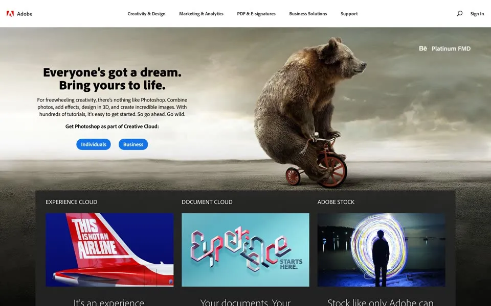 adobe.com homepage in 2018