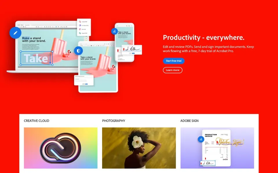 adobe.com homepage in 2020