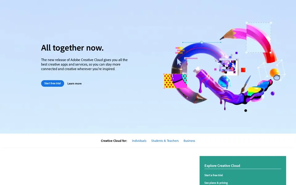 adobe.com homepage in 2021