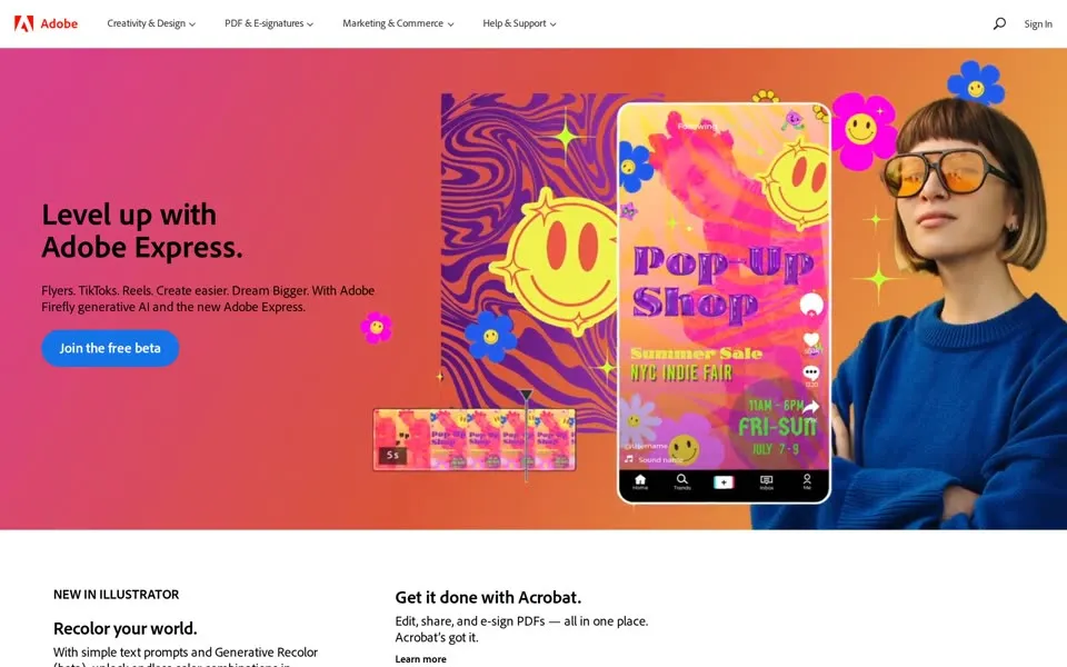 adobe.com homepage in 2023