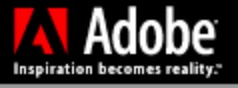 Adobe logo on the 2000 adobe.com homepage: The wordmark adds Inspiration becomes reality.