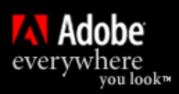Adobe logo on the 2001 adobe.com homepage: The tagline changes to everywhere you look.