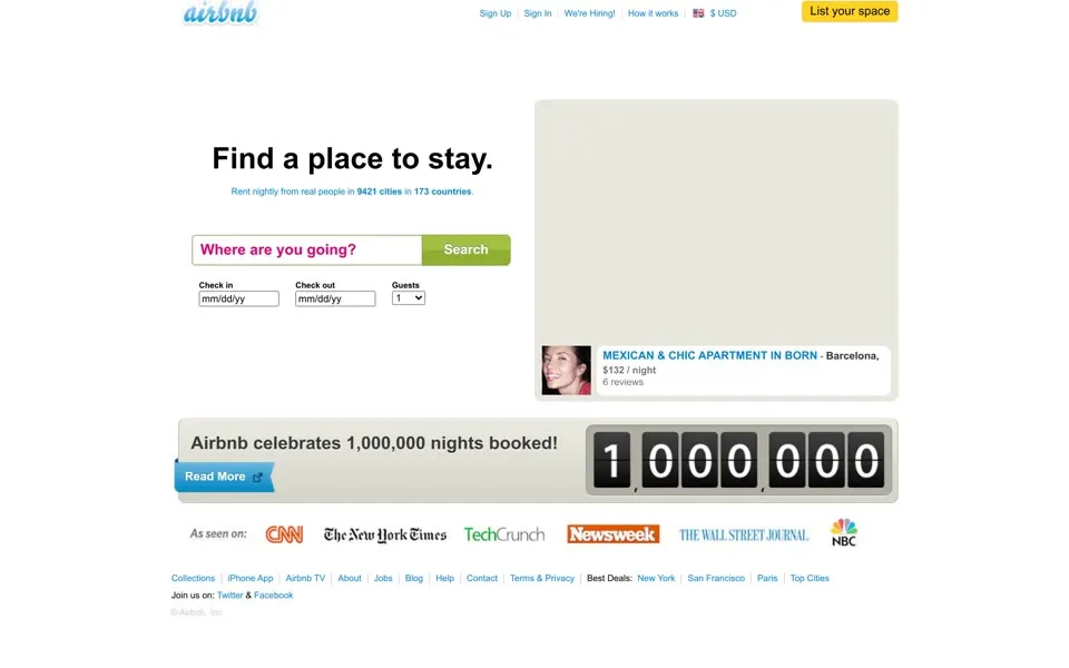 airbnb.com homepage in 2011
