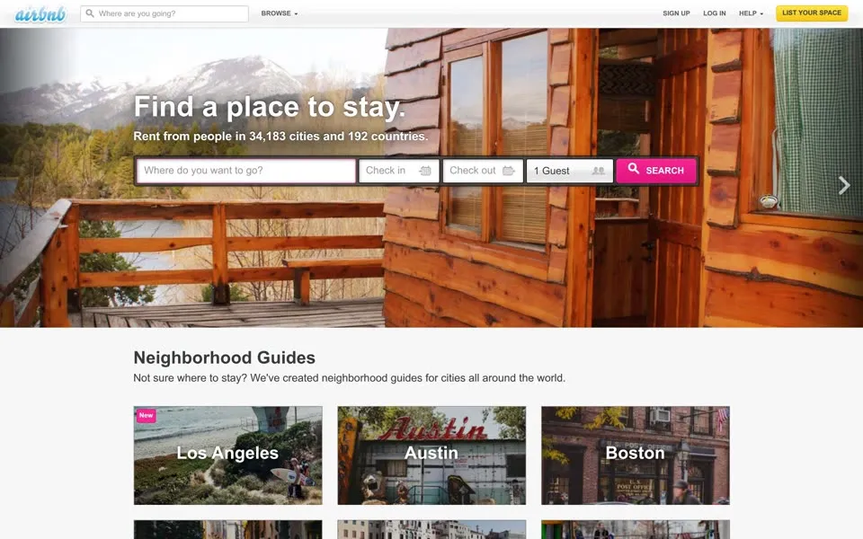 airbnb.com homepage in 2013