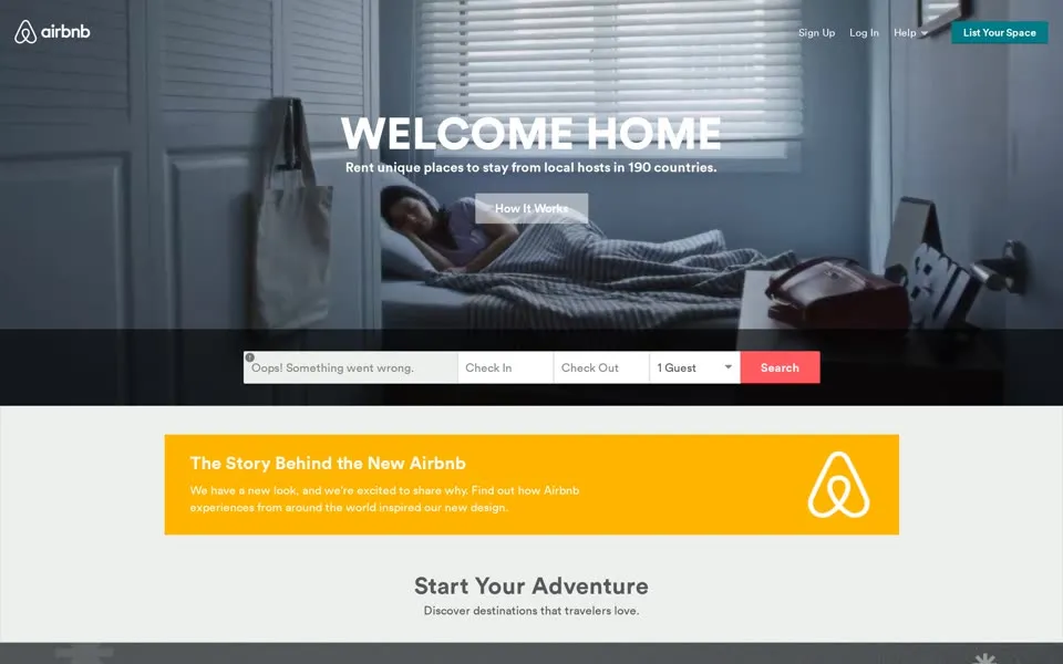 airbnb.com homepage in 2014