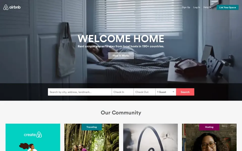 airbnb.com homepage in 2015