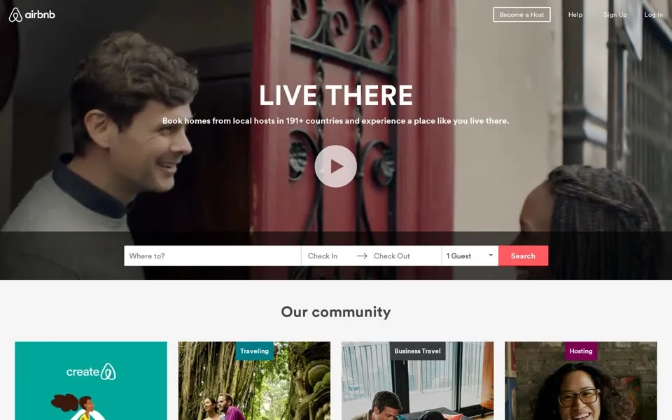 airbnb.com homepage in 2016