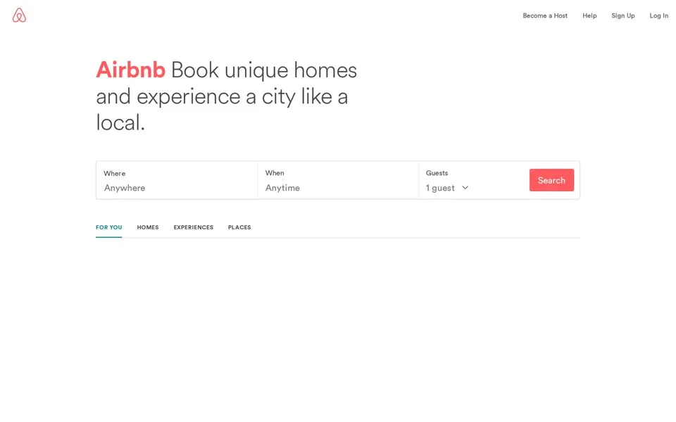 airbnb.com homepage in 2017