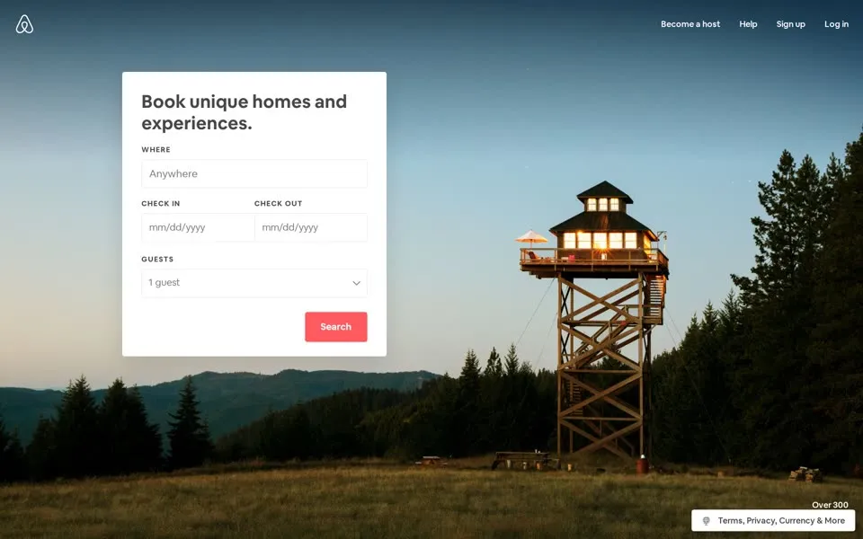 airbnb.com homepage in 2018