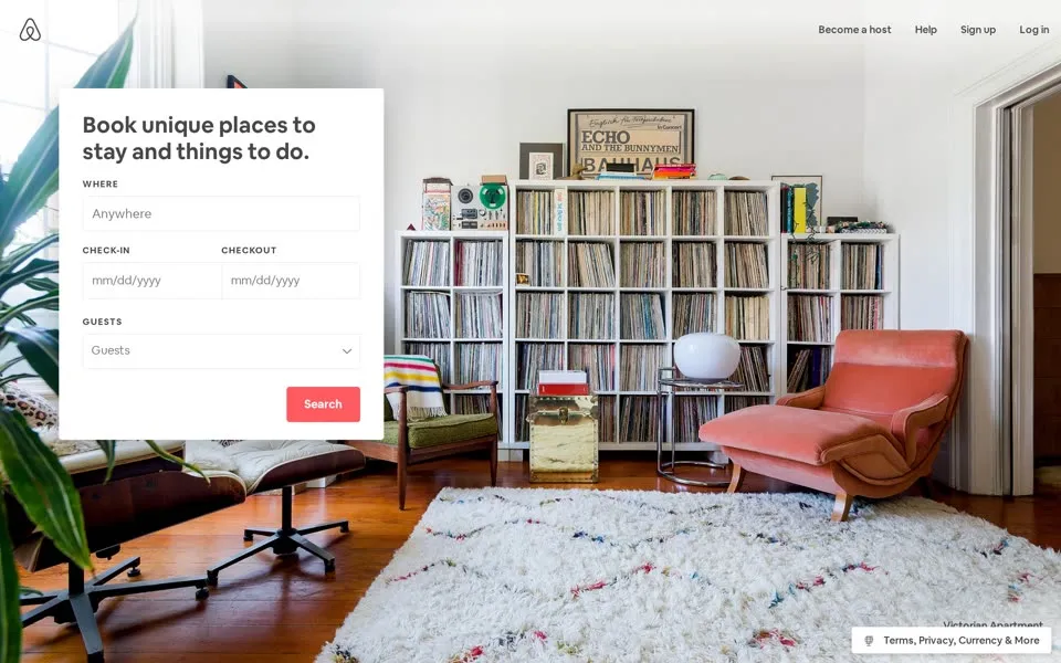 airbnb.com homepage in 2019