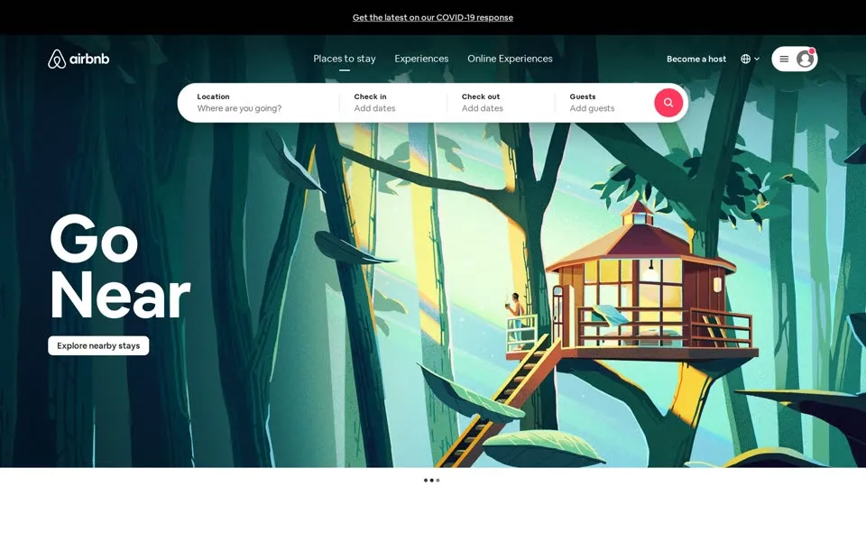 airbnb.com homepage in 2020