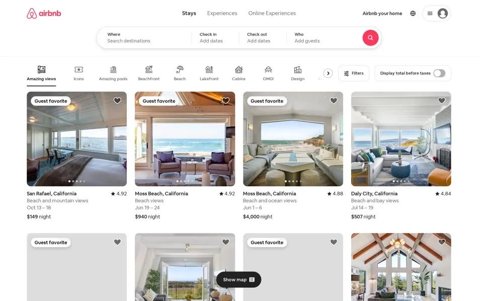 airbnb.com homepage in 2024