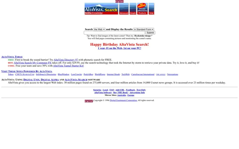 altavista.com homepage in 1996