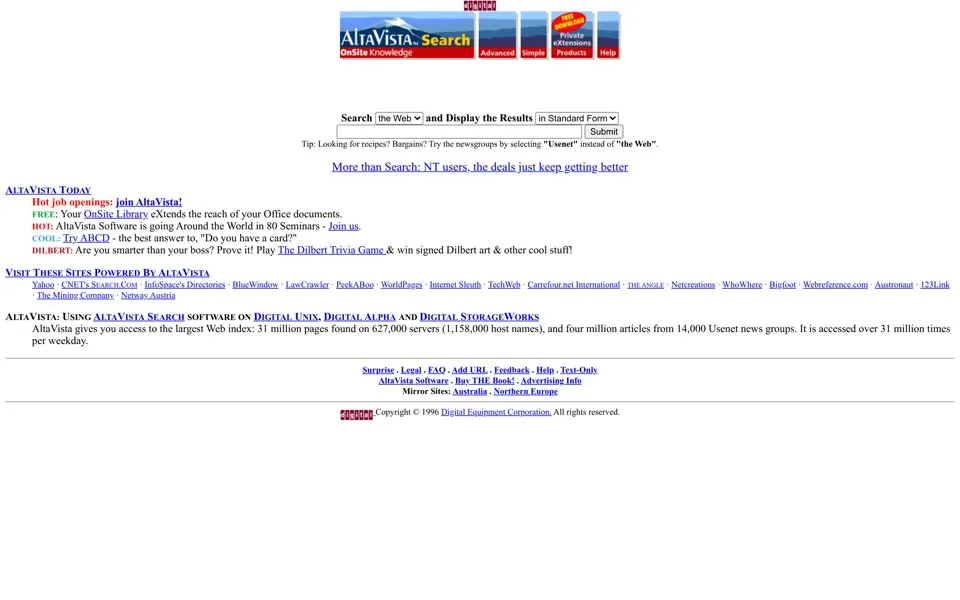 altavista.com homepage in 1997