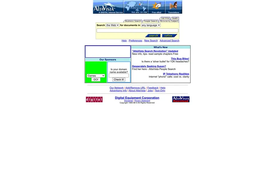 altavista.com homepage in 1998