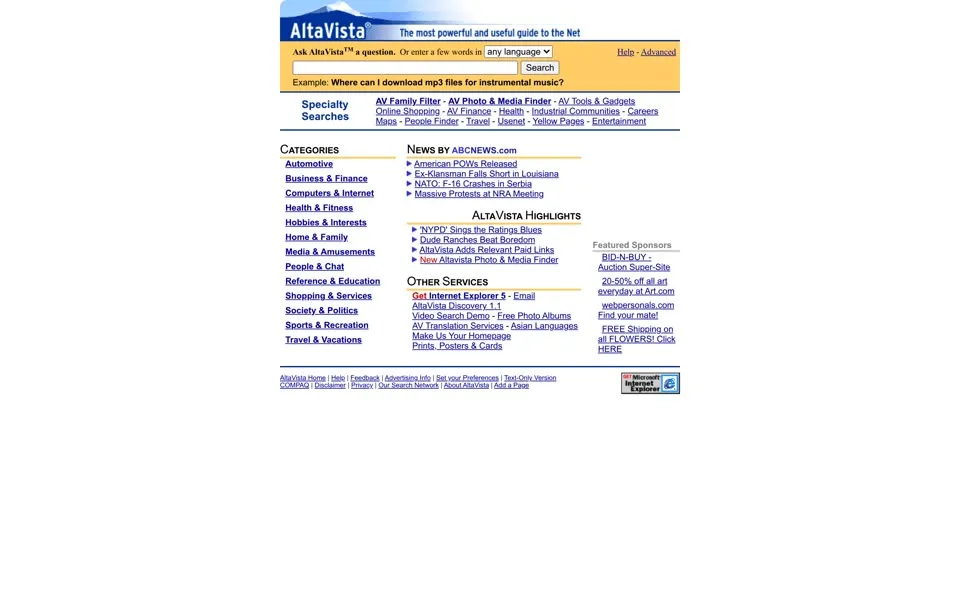 altavista.com homepage in 1999