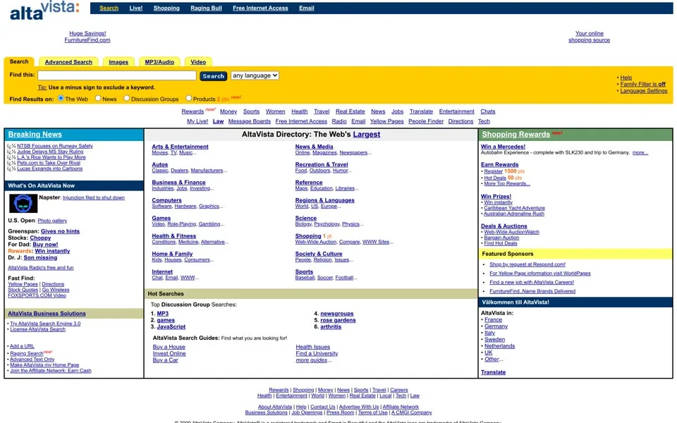 altavista.com homepage in 2000