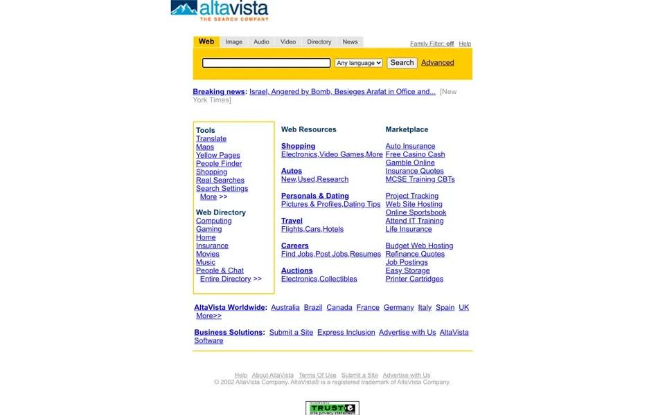 altavista.com homepage in 2002