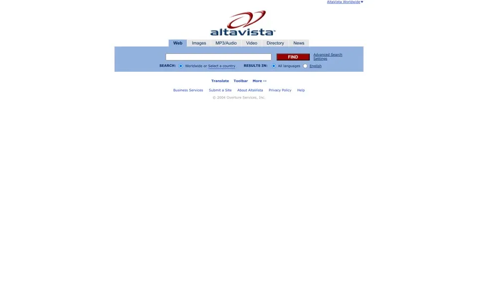 altavista.com homepage in 2004