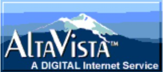 AltaVista logo on the 1998 altavista.com homepage: White AltaVista lettering gains the A DIGITAL Internet Service line