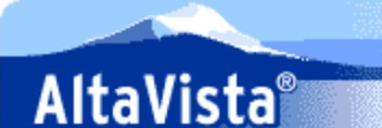 AltaVista logo on the 1999 altavista.com homepage: Bolder white lettering sits over a wider blue mountain scene