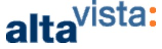 AltaVista logo on the 2000 altavista.com homepage: The mountain disappears; blue words step upward beside orange dots