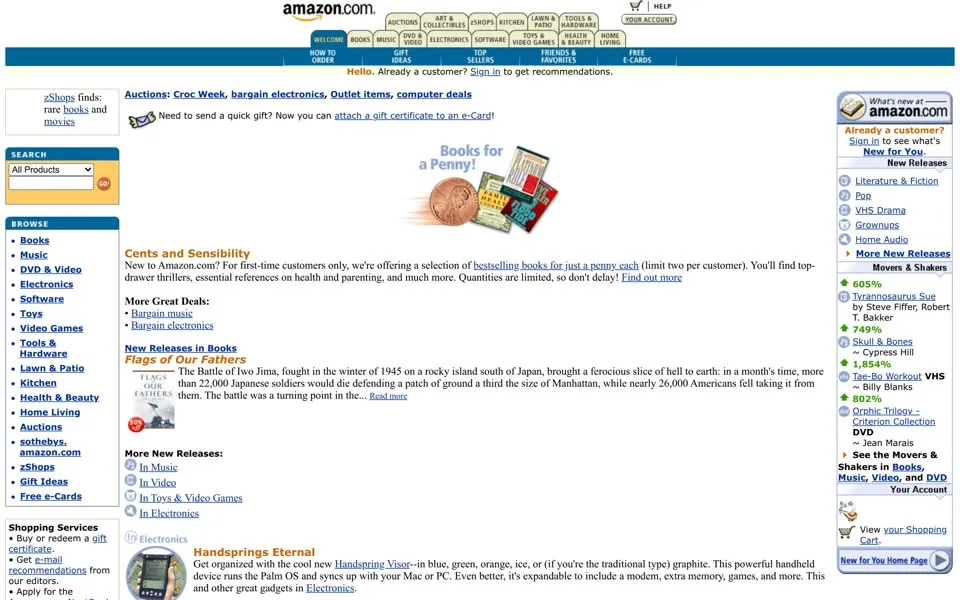 amazon.com homepage in 2000