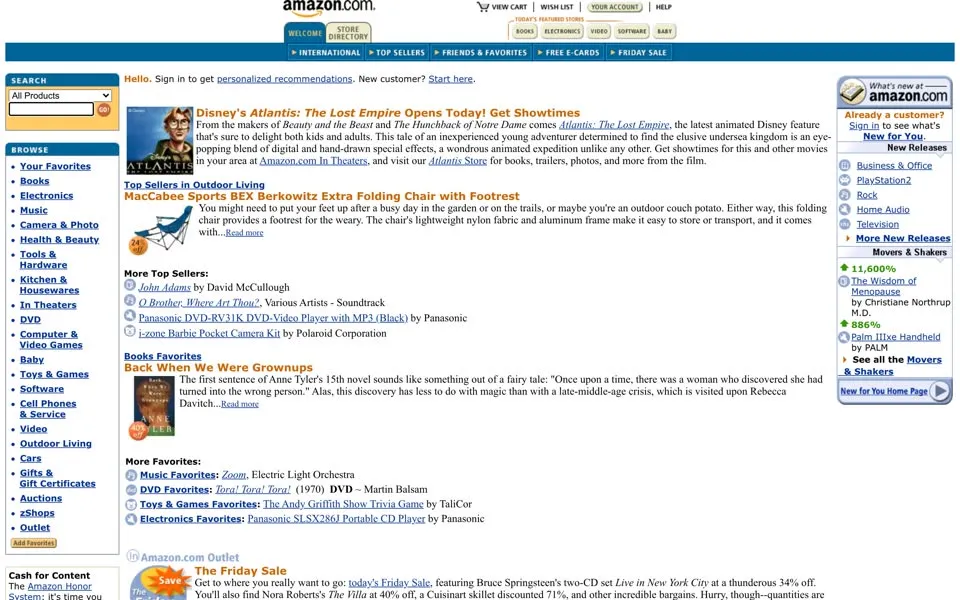 amazon.com homepage in 2001
